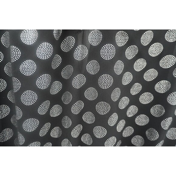 Michael Kors Black & Silver Polka Dot Blouse Smocked Ruffle Mock Neck Size XL - Picture 9 of 10